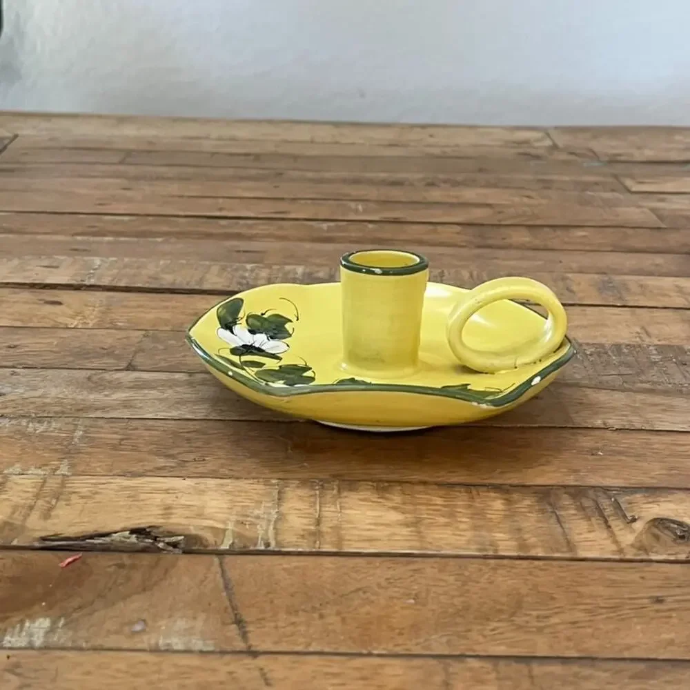 Vintage 1922 Italian Daisy Yellow Candle Holder 6